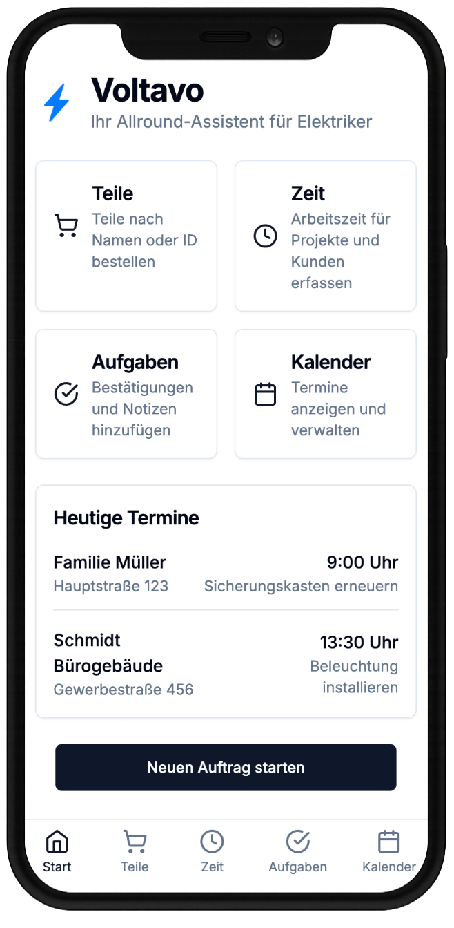 Elektriker nutzt die Voltavo Mobile App